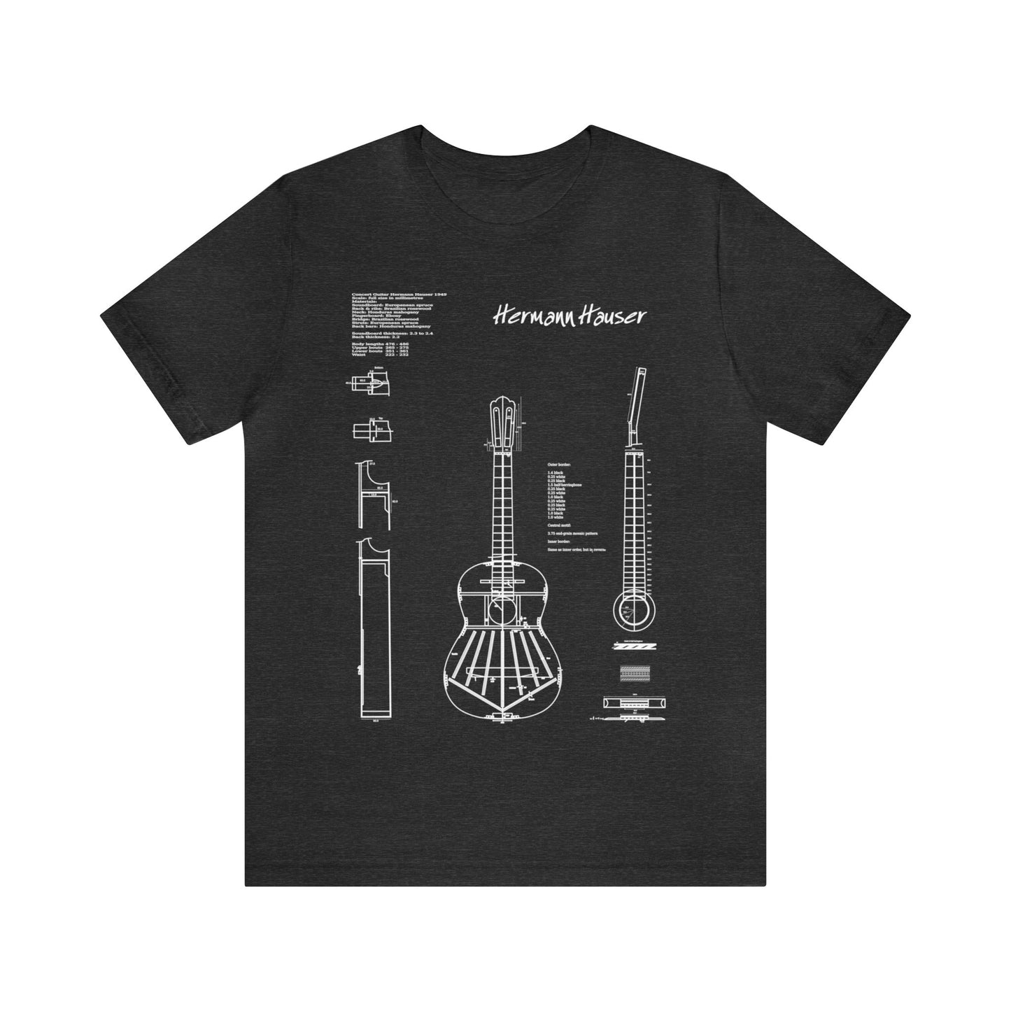 Classical Guitar Hermann Hauser Blueprint T-Shirt (White)