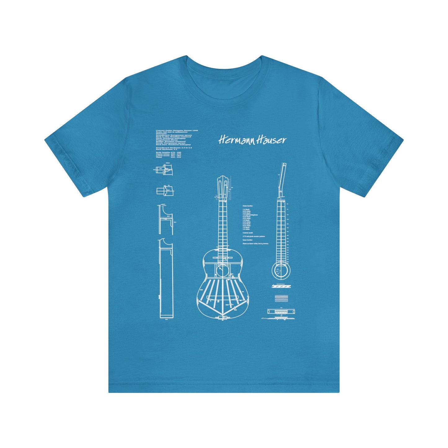 Classical Guitar Hermann Hauser Blueprint T-Shirt (White)