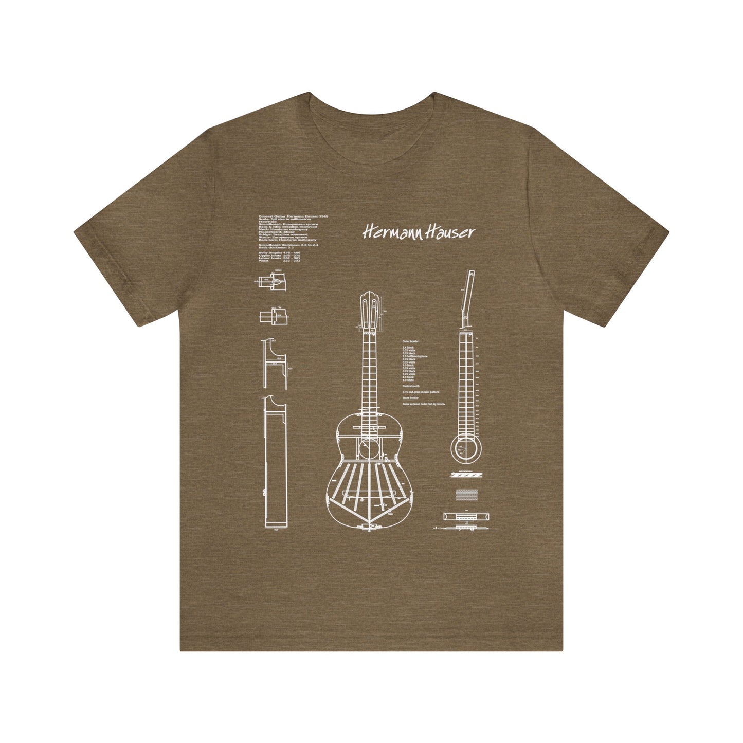 Classical Guitar Hermann Hauser Blueprint T-Shirt (White)