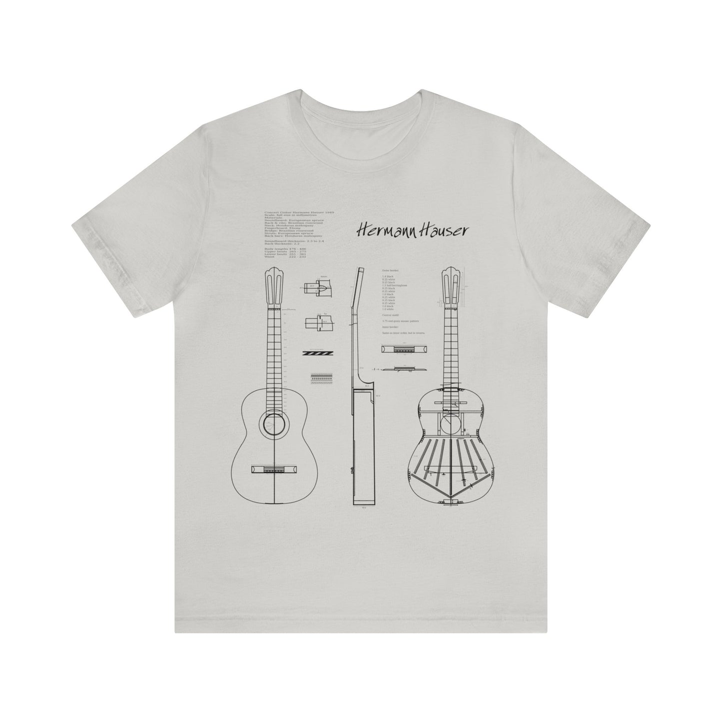 Classical Guitar Hermann Hauser 2 Blueprint T-Shirt