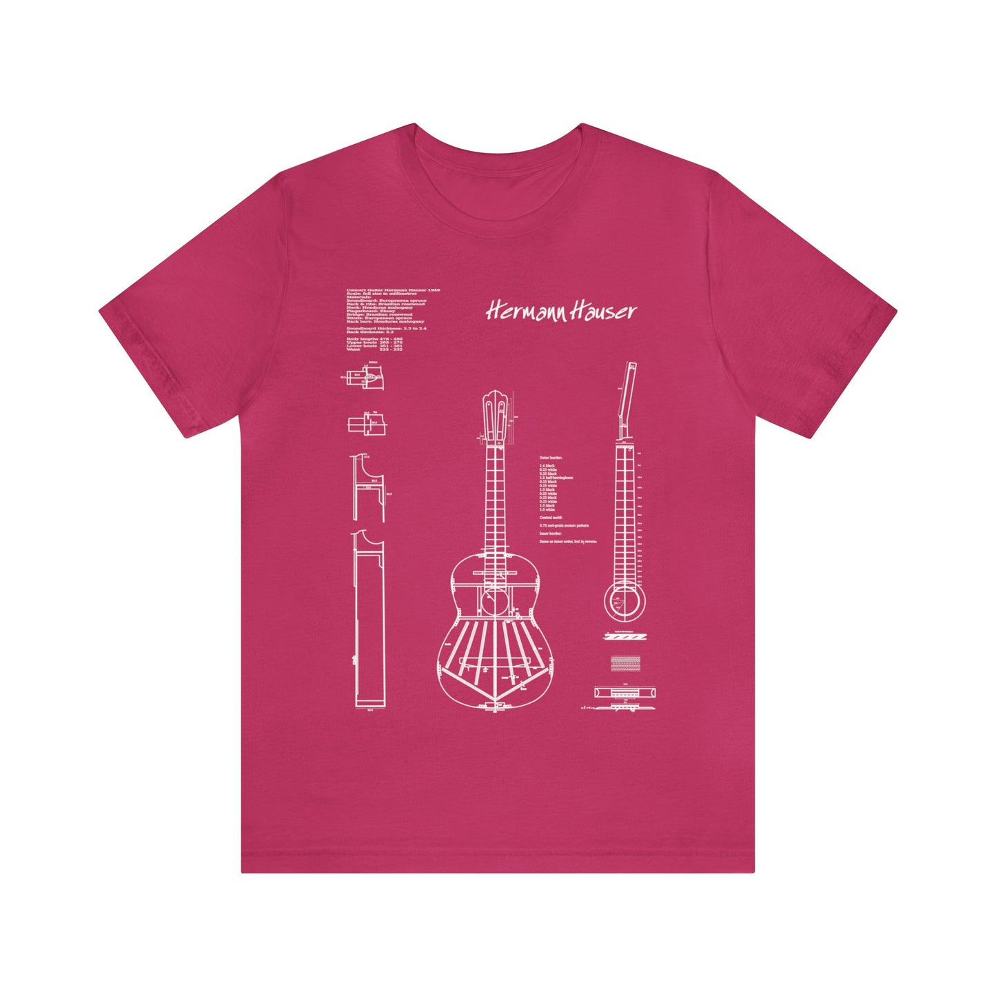 Classical Guitar Hermann Hauser Blueprint T-Shirt (White)